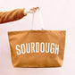 Brown tote bag with &