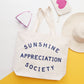 Big Canvas Tote Bag with ‘Sunshine Appreciation Society’ Text on a Yellow and White Background