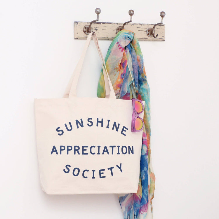 Big Canvas Tote Bag with ‘Sunshine Appreciation Society’ Text on a White Background