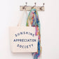 Big Canvas Tote Bag with ‘Sunshine Appreciation Society’ Text on a White Background