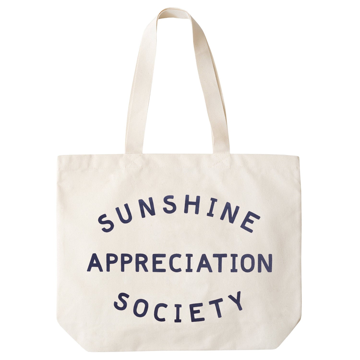 Big Canvas Tote Bag with ‘Sunshine Appreciation Society’ Text on a White Background