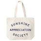 Big Canvas Tote Bag with ‘Sunshine Appreciation Society’ Text on a White Background