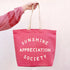 Bright Pink Canvas Tote Bag with ‘Sunshine Appreciation Society’ text on White Background