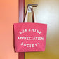Bright Pink Canvas Tote Bag with ‘Sunshine Appreciation Society’ text on Green and Pink Background