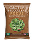 Bag of cactus and succulent repotting mix with a green succulent illustration on a brown background.