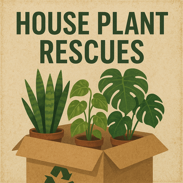 Illustration of potted plants in a cardboard box with &