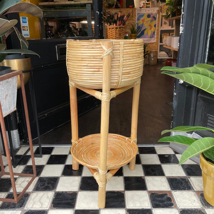 Rattan Plant Stand in front of Urban Tropicana’s Plant Shop in Chiswick London