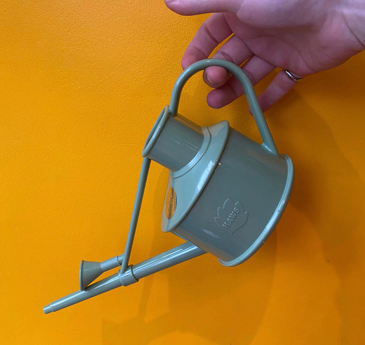 Haws - Langley Sprinker Watering Can in Sage in front of a yellow background
