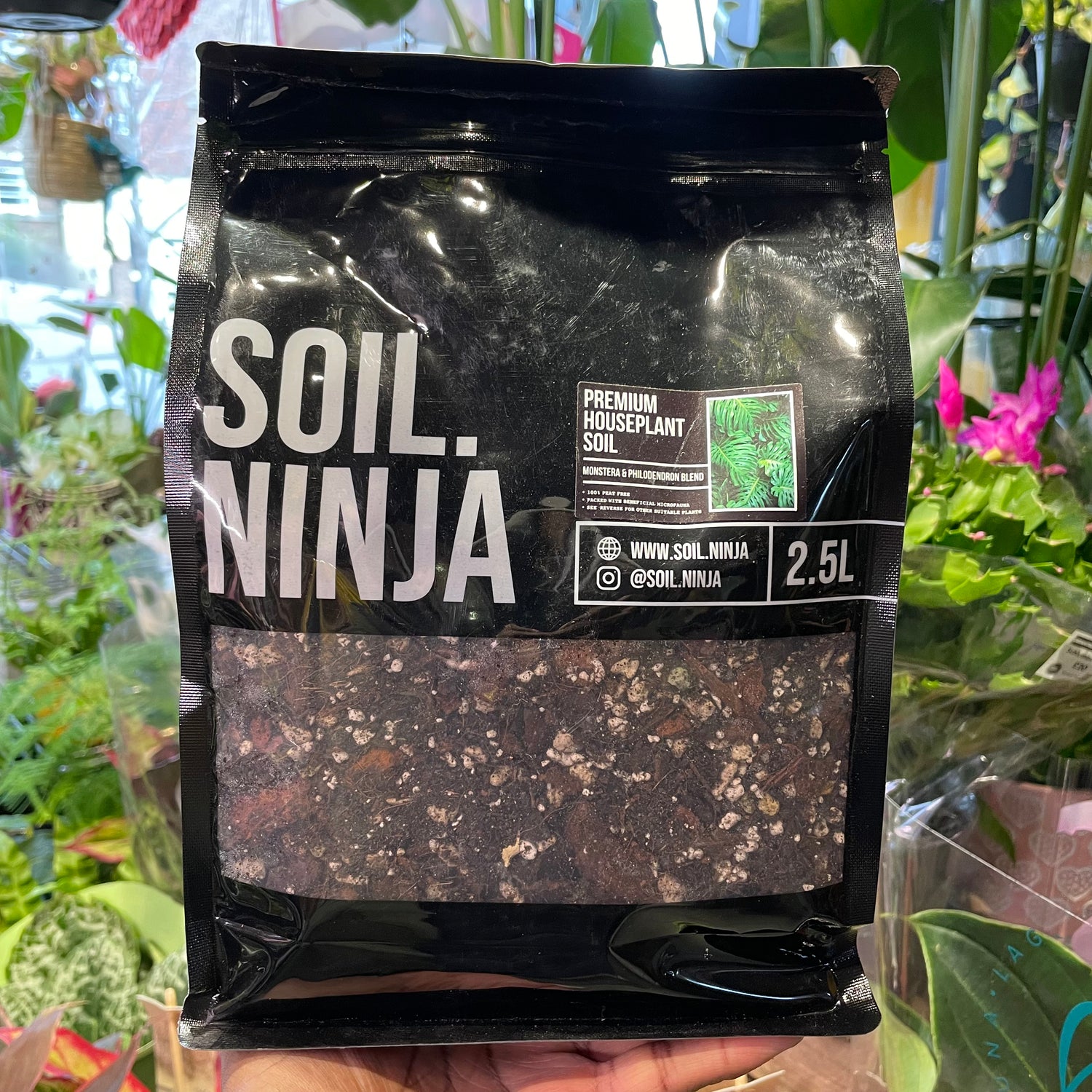 A bag of Soil Ninja | Monstera and Philodendron 2.5L in Urban Tropicana’s store in Chiswick, London.